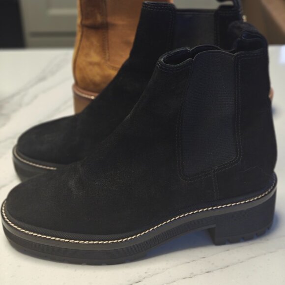 Tory Burch Suede Chelsea Boots – Black & Camel (Like New!) - Picture 6 of 8